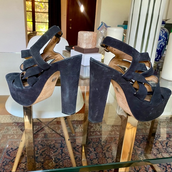 Black Suede Braided Platform Heels 8.5 - Picture 2 of 6